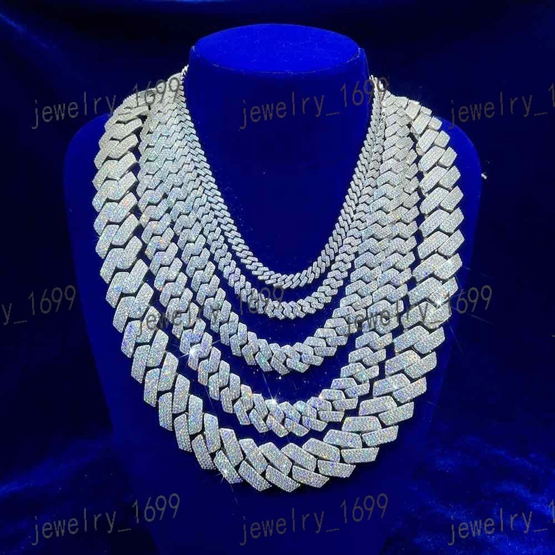 Pass Diamond Tester GRA Hip Hop S925 Silver Iced Out Bling 3 Rows 14mm 16mm 18mm 20mm VVS Moissanite Cuban Link Chain for Men