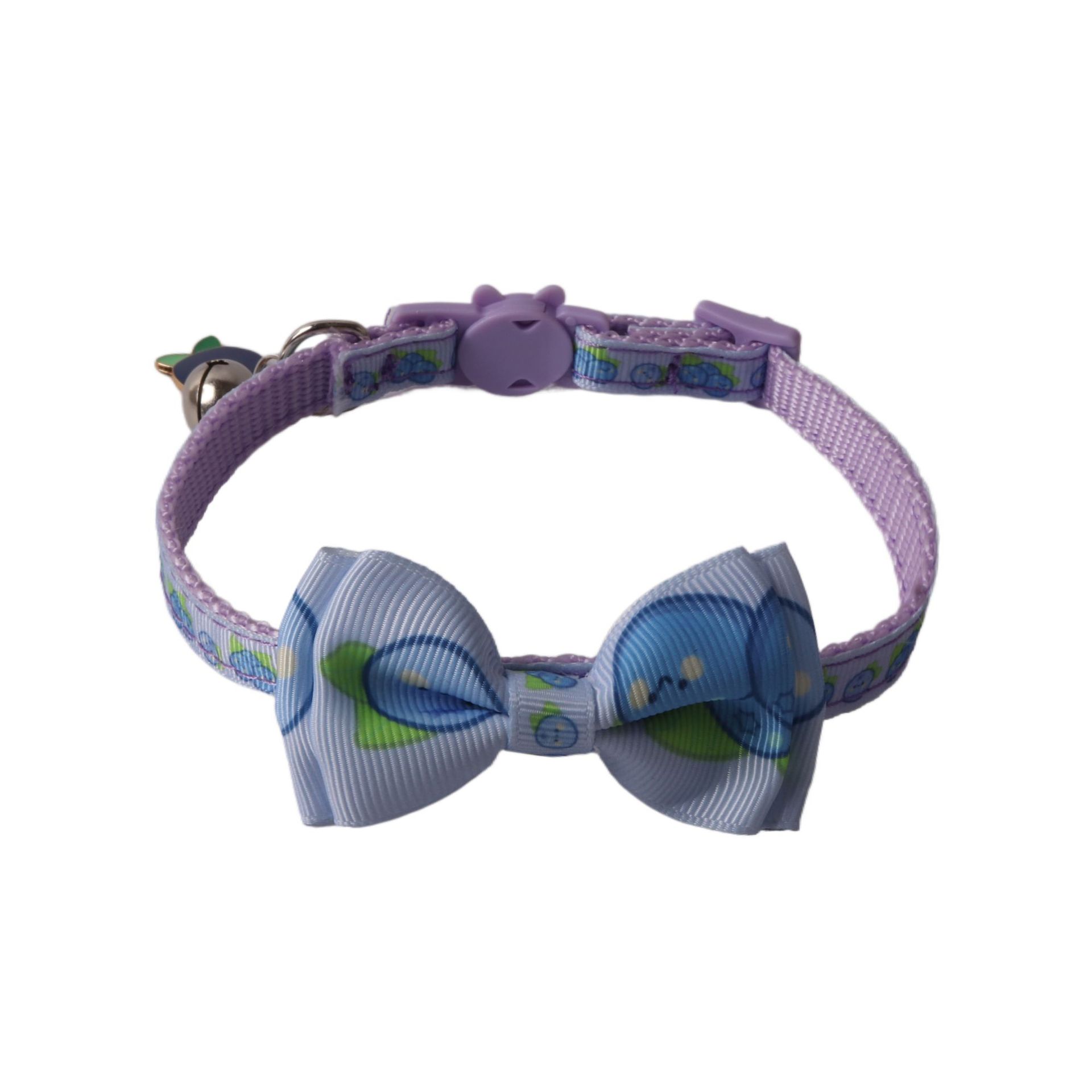 Cat Collar with Bow Tie and Bell for Male Female Cats,Soft Nylon Breakaway Kitty Kitten Collar with Fruit Blueberries and Lemon Patterned Design for B