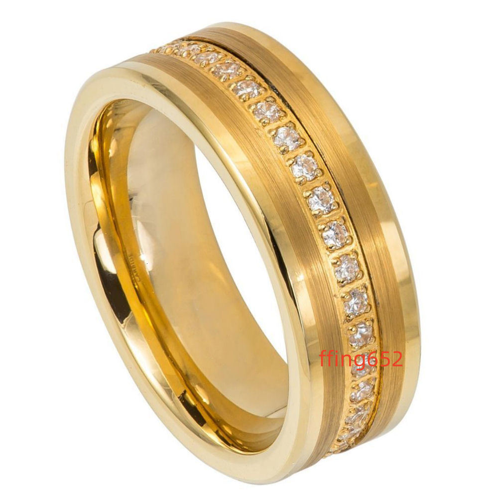 Luxury Wholesale Price Matted 18K Gold Plated Cz Inlay Diamond Tungsten Men Ring Wedding Band Men Jewelry