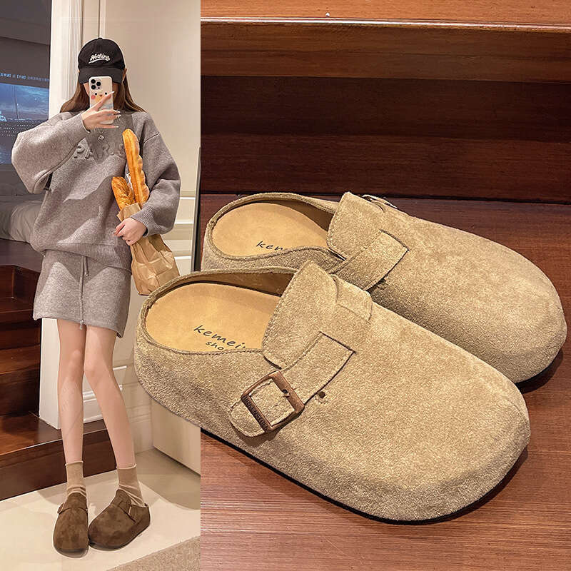 Thick soled Boken shoes for spring 2025, new height increasing lazy shoes, one step on, worn outside with a toe cover, half trailer, single shoe serie