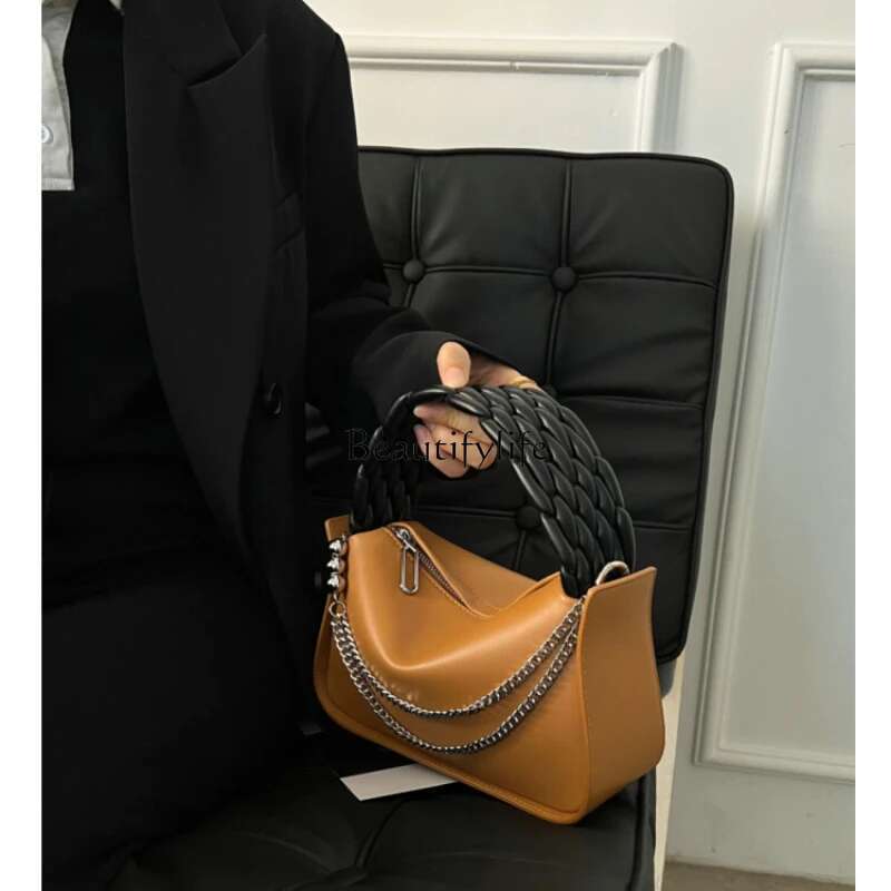 Non-Collision Niche Woven Portable Chain Dumpg Genuine Leather Women's Bag