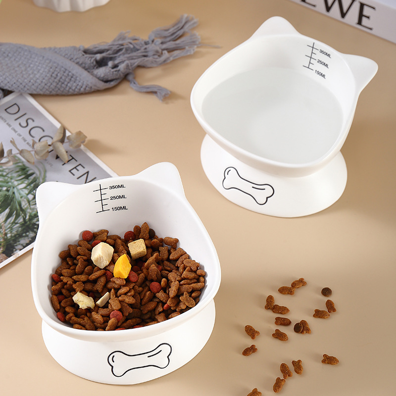 New Arrival Large Caliber Dog or Cat Bowl Drinking Water Food StuffHigh Feet Tableware Pet Product Ceramic Black White Ear Styling 1Pc