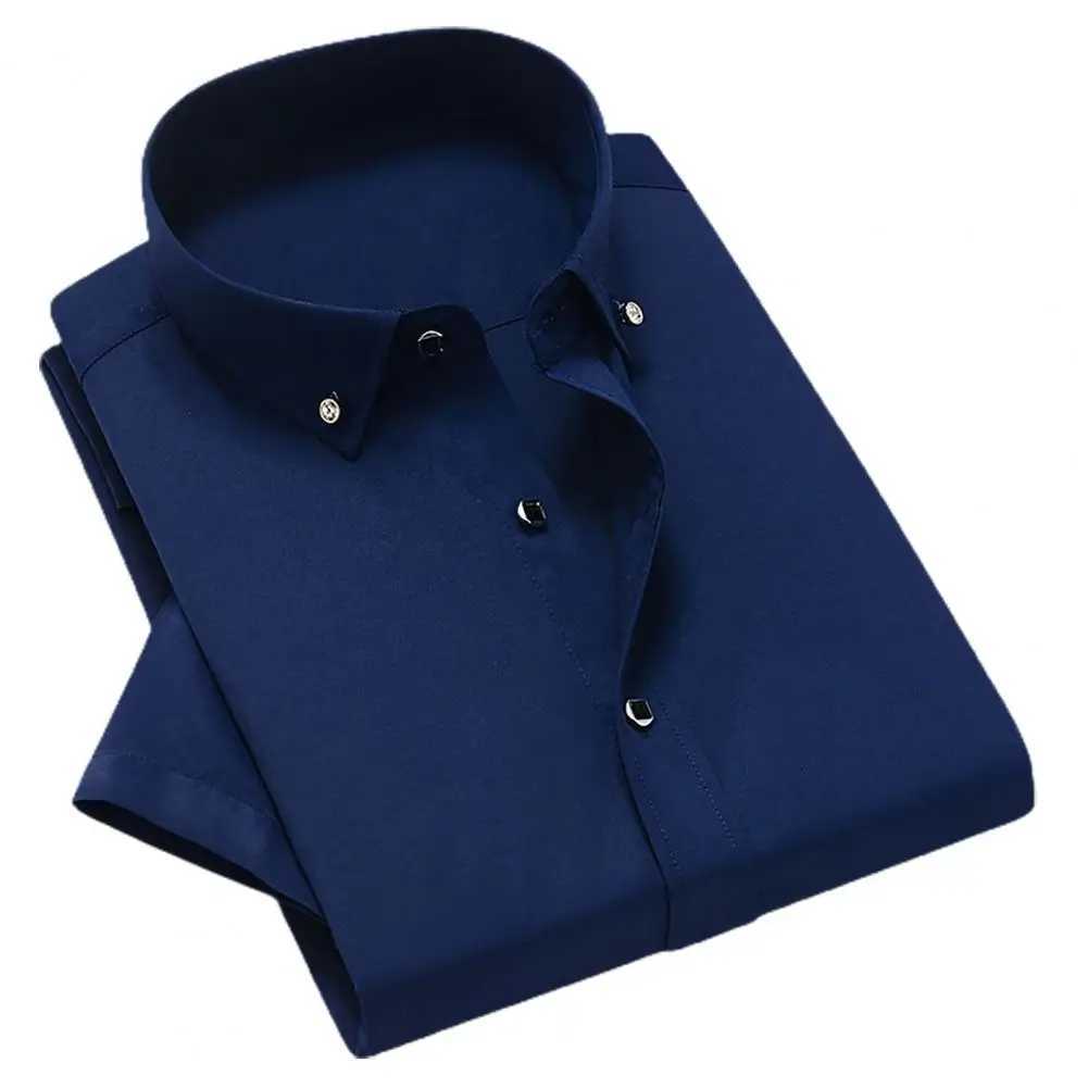 White mens business shirt solid color breathable mens short sleeved formal top W250312