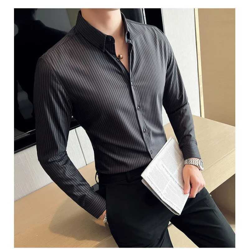England Style Striped Button Long Sleeve O-Neck Cardigan Shirt Formal Casual Mens Clothing Spring Autumn Contrast Color Tops W250312