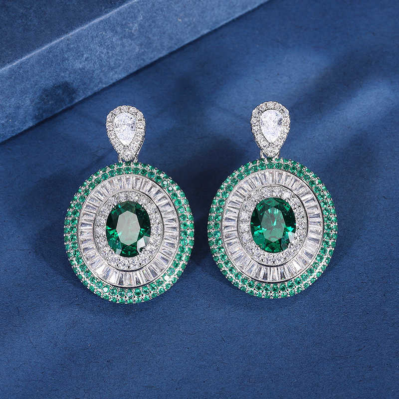 Zhuangsheng Copper Gold Plated Simulated Color Treasure Emerald Sparkling Diamond Set for Womens Pendant Set 8 * 10 W250312