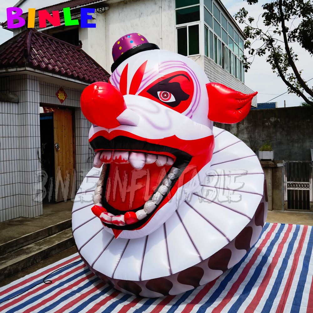 Customized Holiday Decorative Inflatable Evil Clown Head 8m height (26ft) with blower inflatables halloween ghost with LEDs Entrance Decoration