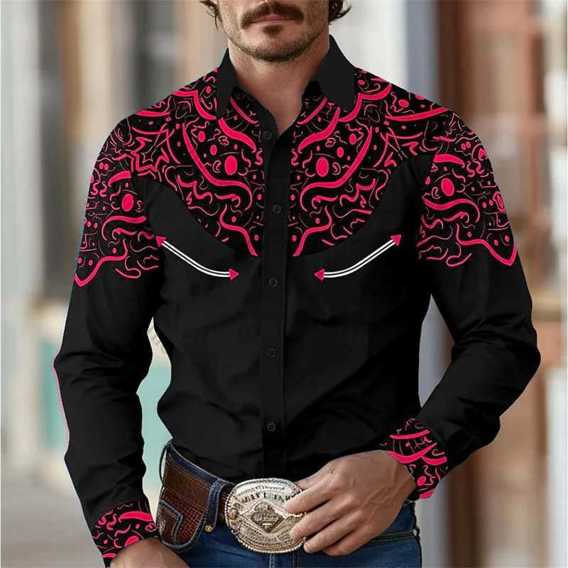 Geometric Retro Western Mens Shirt Outdoor Street Leisure Day Spring/Summer Collar Long Sleeve S-5XL Elastic Fabric Shirt W250312