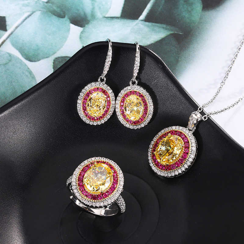 2024 New Zhuangsheng High Carbon Diamond Ice Flower Cut Yellow Diamond Temperament Set 8 * 10-6- * 8 W250312