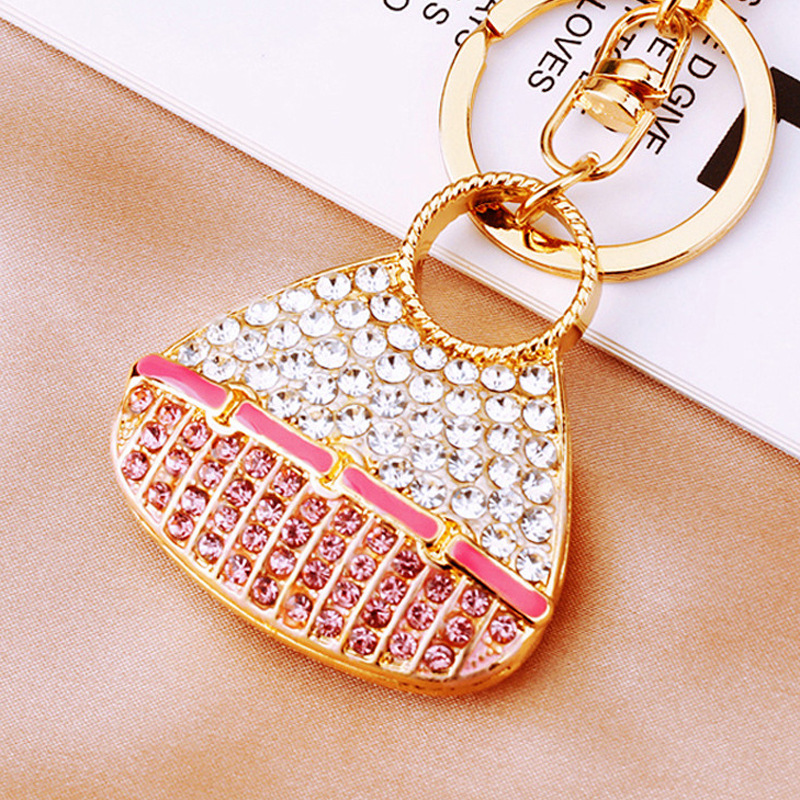 Chic Ladies' High-End Car Accessory Keychain Featuring Shimmering Diamond Accents - Designer Bag Decor Charms
