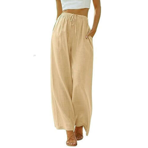 2025 European and American plus size en loose pocket drawstring wide leg pants women's new casual versatile fashion clothing
