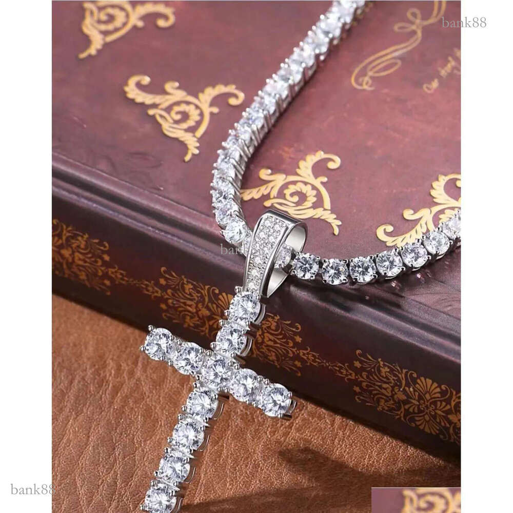 Pendant Necklaces Cross Necklace Hip Hop 4Mm 5Mm Vvs Moissanite Diamond Tennis Chain 925 Silver For Women Men Jewelry Drop Delivery P O