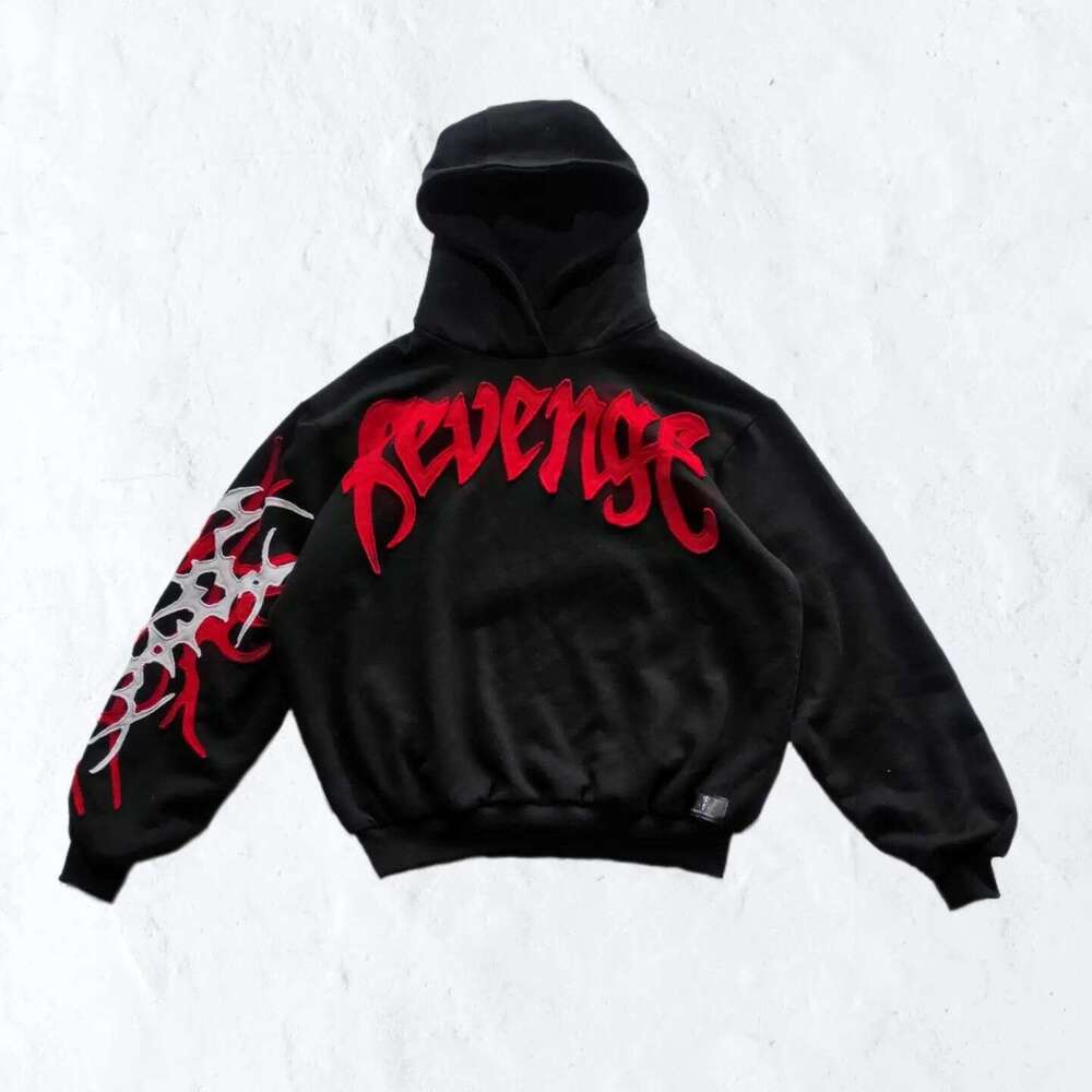 American dark style "XXX" embroidered with patch fabric, personalized design sense, high street loose fitting unisex hoodie