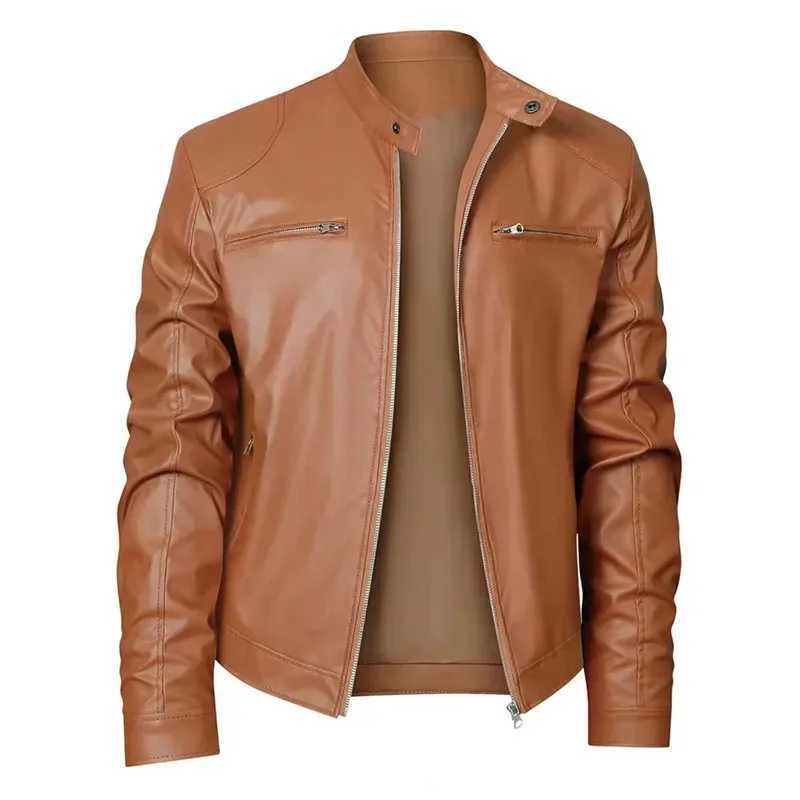 Mens High-quality Locomotive Leather Jacket Fashion Stand-up Collar Punk Leather Jacket MenT250311