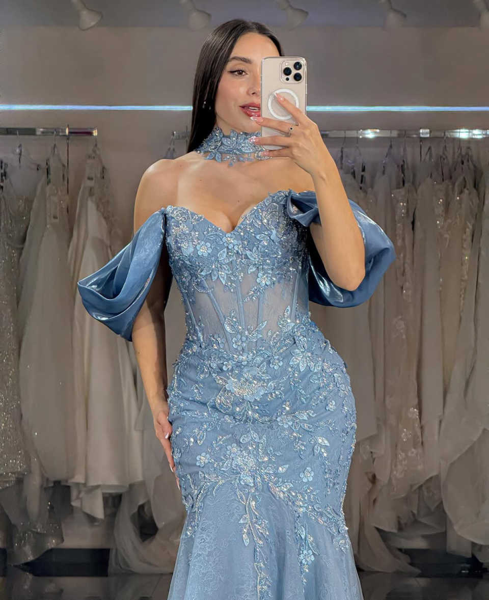 Gorgeous Prom Dresses Off The Shoulder Crystal Appliques Length Side High Split Custom Made Plus Size Party Dress Vestido De Noite
