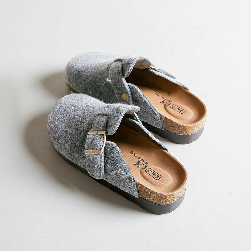 Thick soled for women in spring autumn of 2025, with one foot a small lazy person, wearing half slippers and cork Boken shoes on the outside