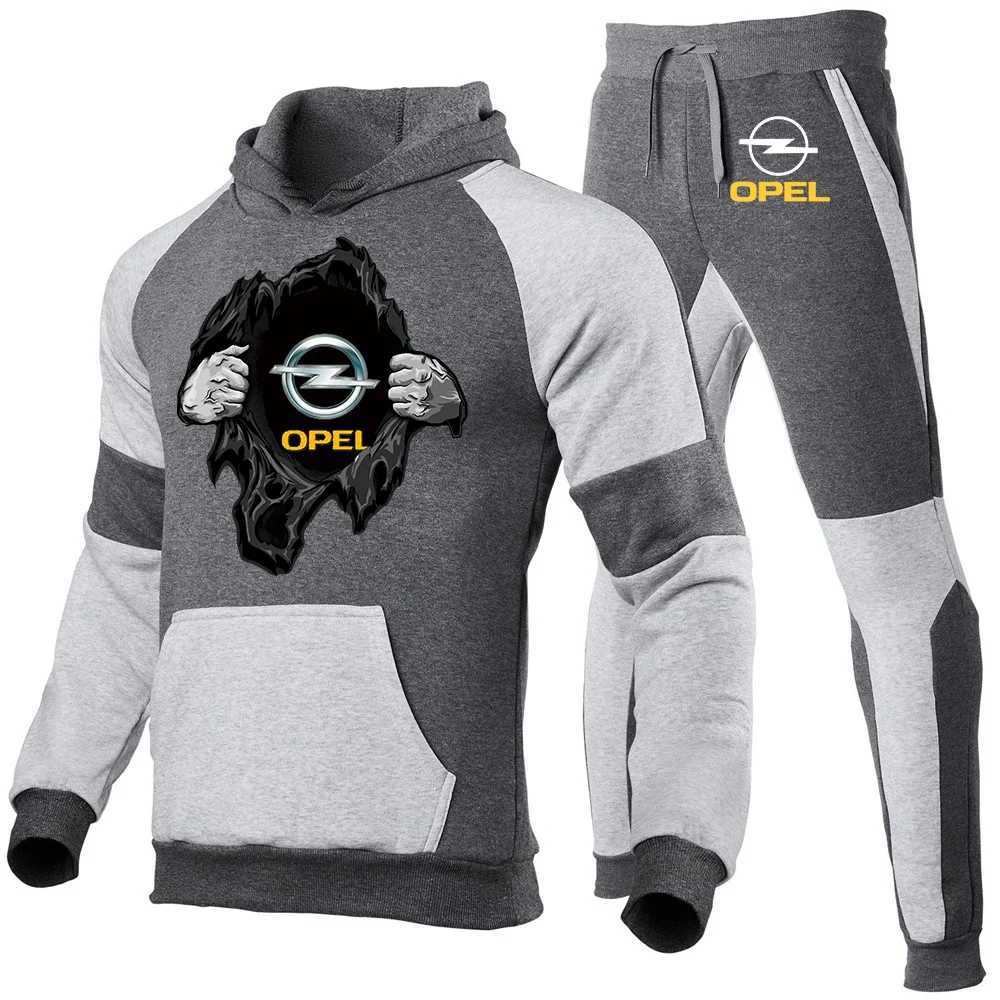 2024 Mens New Opel Spring/Summer Brand Fashion High Quality Fashion Color Matching Hoodie Sports Pants Casual Set X250312