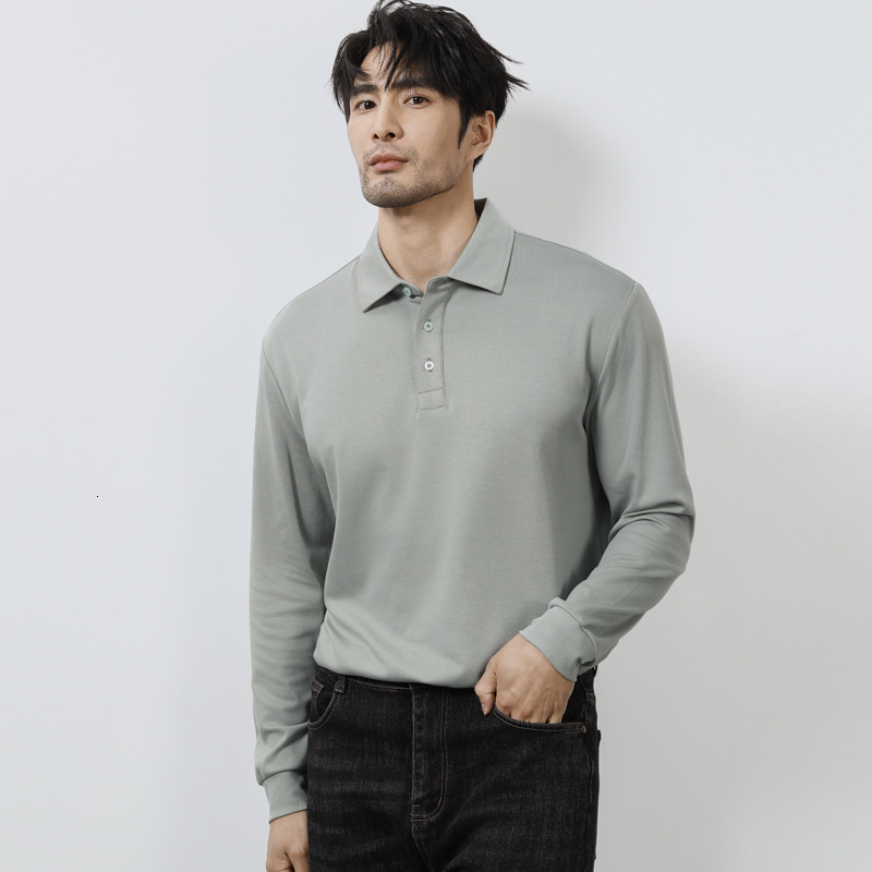 tracksuit Long sleeved polo shirt for men, business casual lapel T-shirt, men's high-end sense, autumn and winter solid color fashion trend