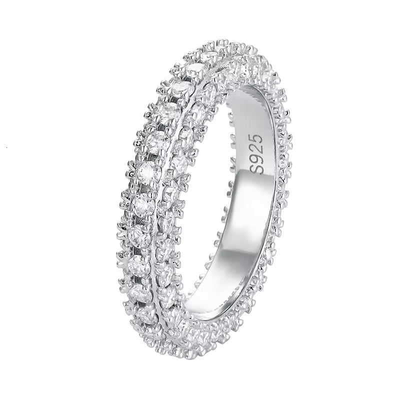 S925 Sterling Silver Gold Plated Light Luxury Personalization Design Fashion Jewelry Micro Pave 3MM Moissanite Eternity Ring