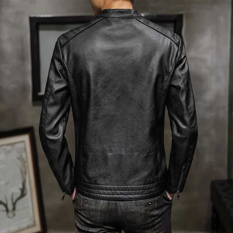 Trend Trends Motorcycles Leather Coats Stand Collar Moto Biker Vintage Casual Outwear Coat Men Slim Short Design Faux JacketsT250311