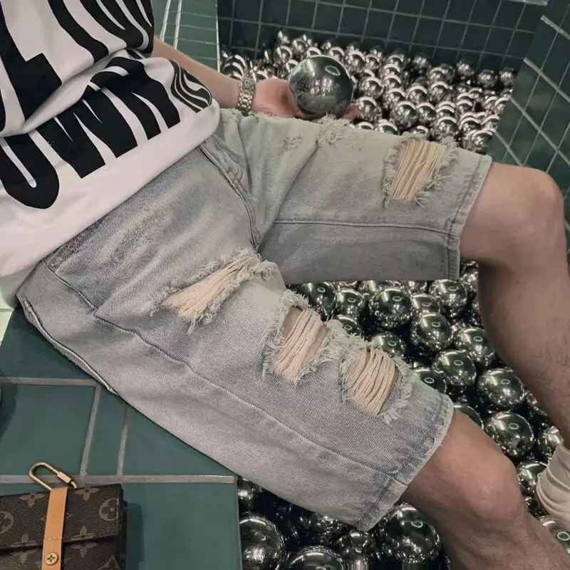 Beggar denim shorts mens summer thin trend of wearing tight pants Korean version clown 250312