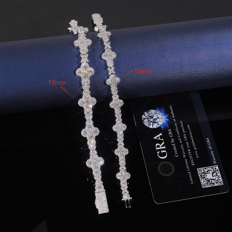 10/13mm Moissanite Clover Bracelet S925 Silver Iced Out For MenWomen Hip Hop Jewelry Pass Diamonds Tester With GRA Free Shipping