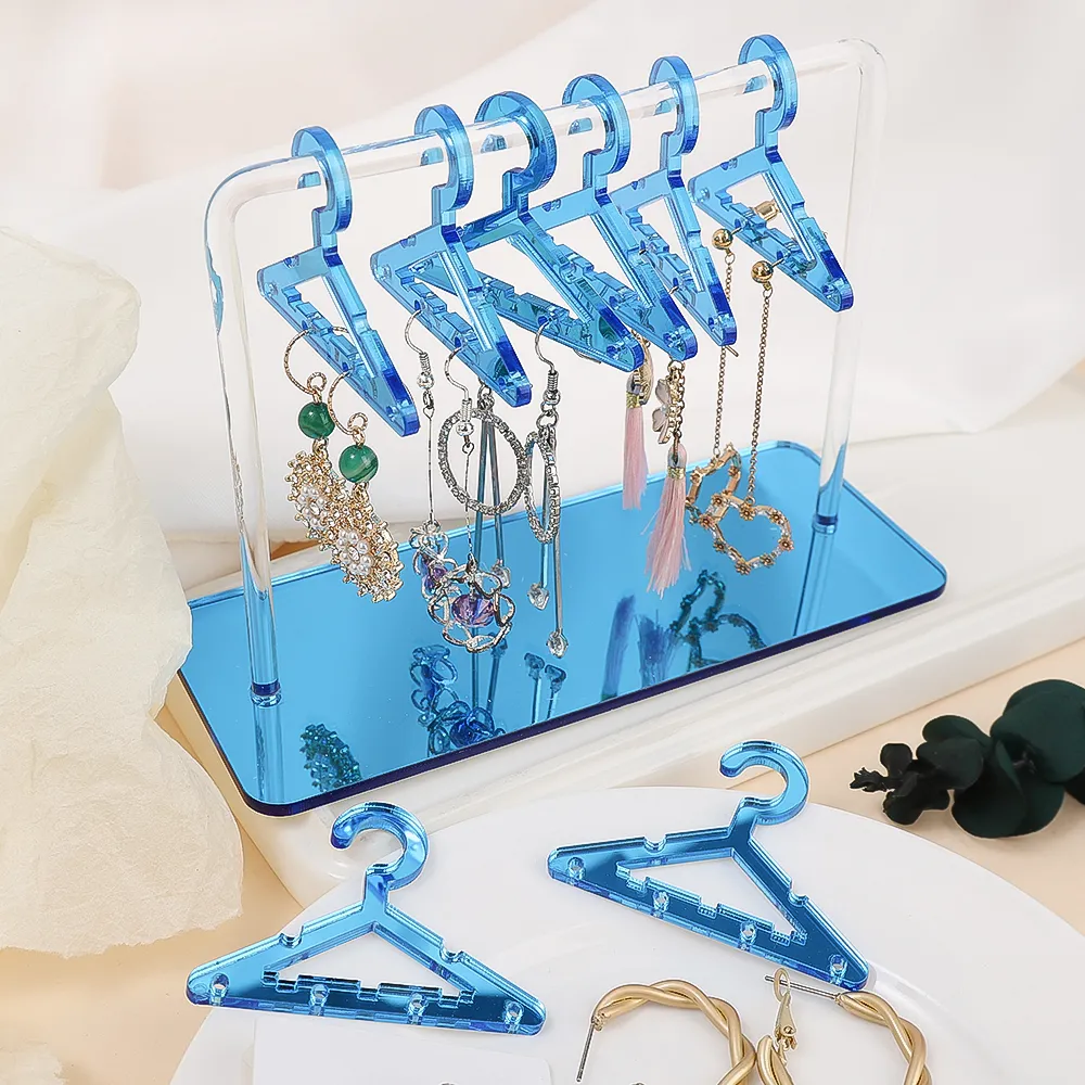 Earring Stand Organizer with 8 Soft Pottery Pouches - Clear Coat Hanger Design