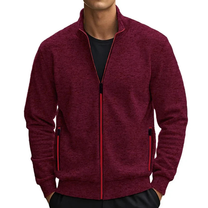 Mens stand up collar sportswear contrasting color zipper jacket basic daily lightweight outdoor solid 250312
