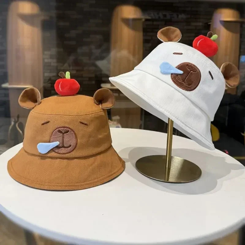 3D Ears Capybara Apple Fishermans Hat for Men and Women Outdoor Leisure Cartoon Cute Sunscreen Basin 250304