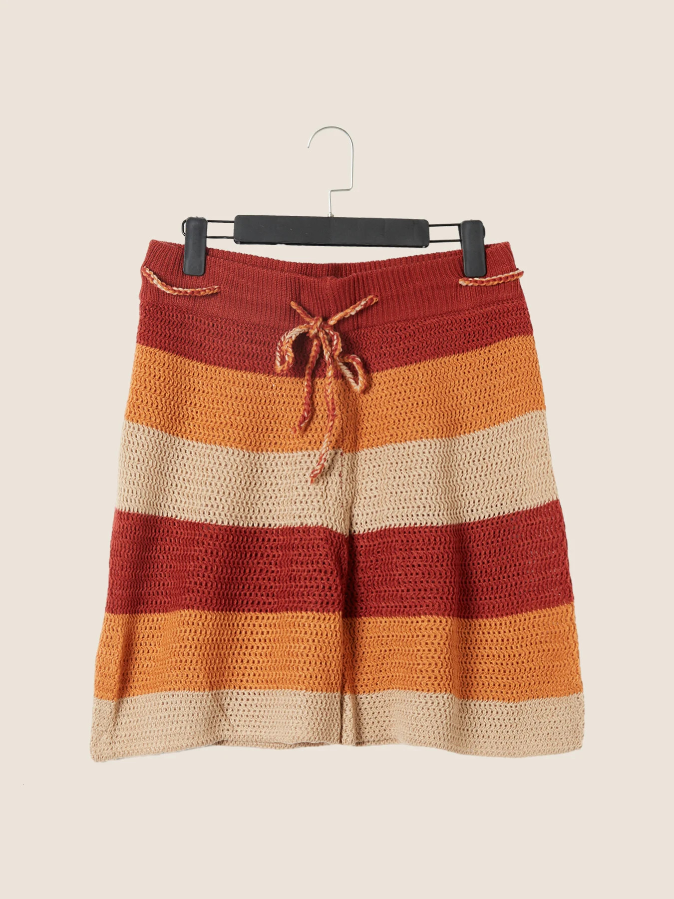 Mens Color-Block Woolen Yoga Shorts Fashion Knitting Summer Male Short Pants Casual Skinny Drawstring Fitness Knitwear Pants 250310