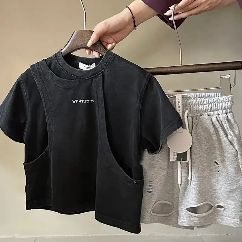 2025 Spring Summer Kids Shirts Boy Fashion Korean Simple Style Casual Simple Style Cotton Baggy Cool 250311