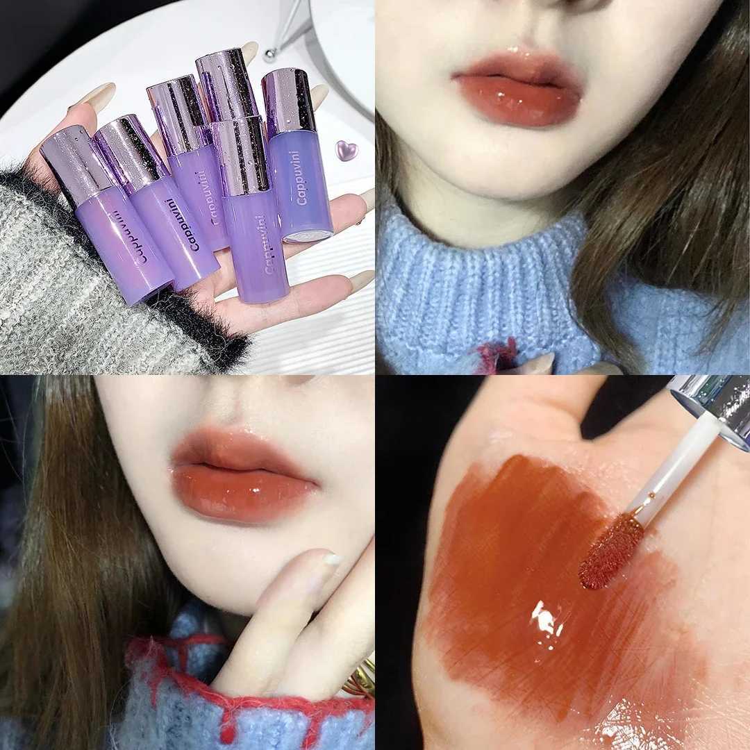 6-color Smoky Punk Dark Purple Brown Lip Color Long lasting Moisturizing Red Waterlight lipstick Colored Mirror Gloss lipstick Makeup W250312