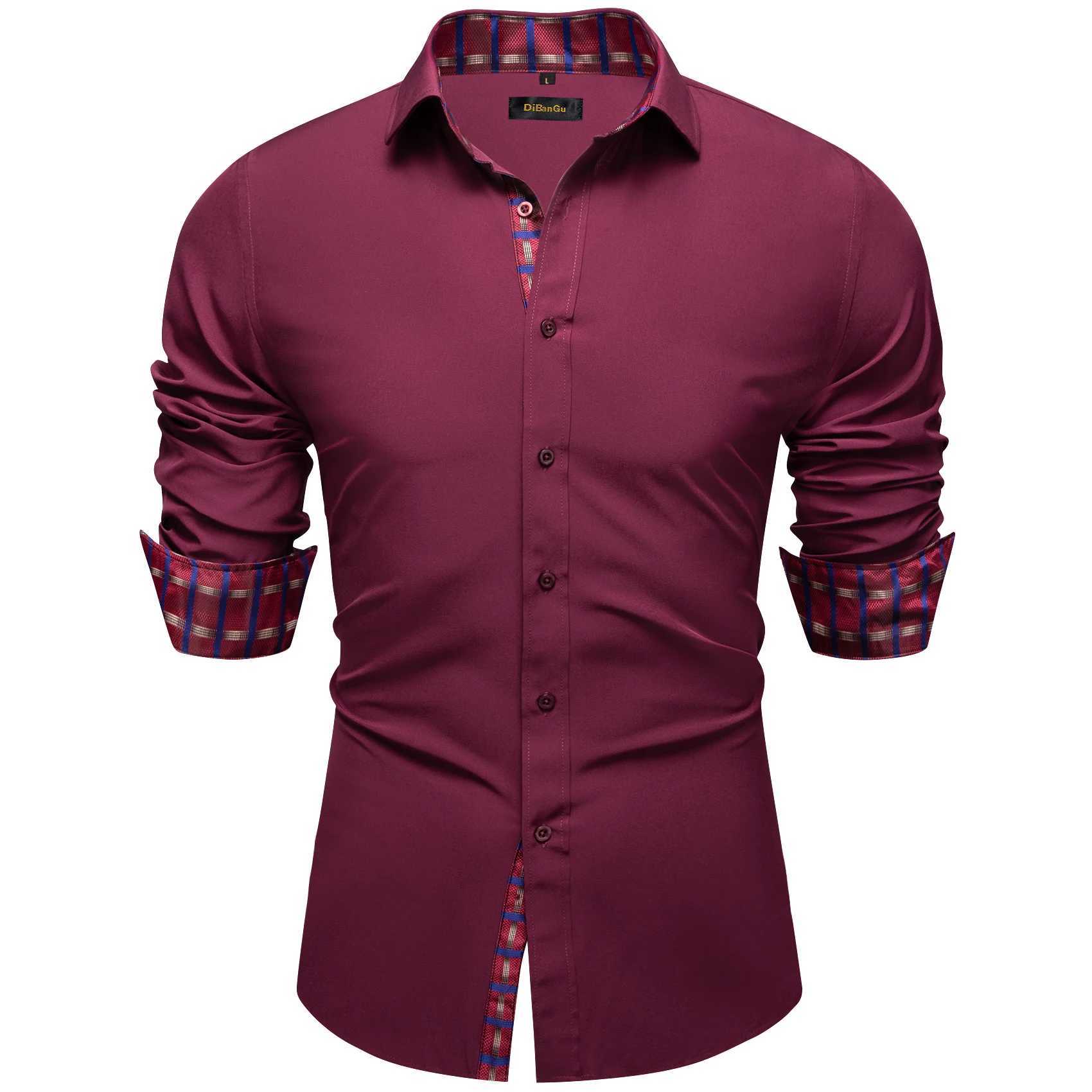Fashion Burgundy Red Men Luxury Shirt Spring Fall Shirts For Man Long Sleeve Formal Button Collar Male Wear Designer Shirt Gift W250312