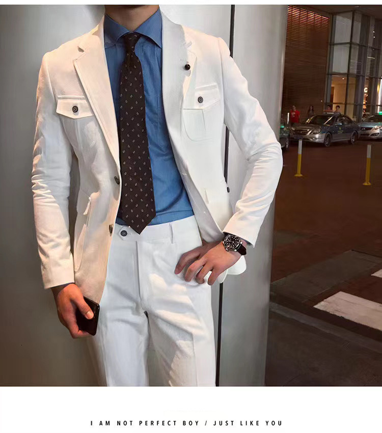 2020 autumn and winter new mens suit set personalized casual suit set white suit two-piece set suits 241024