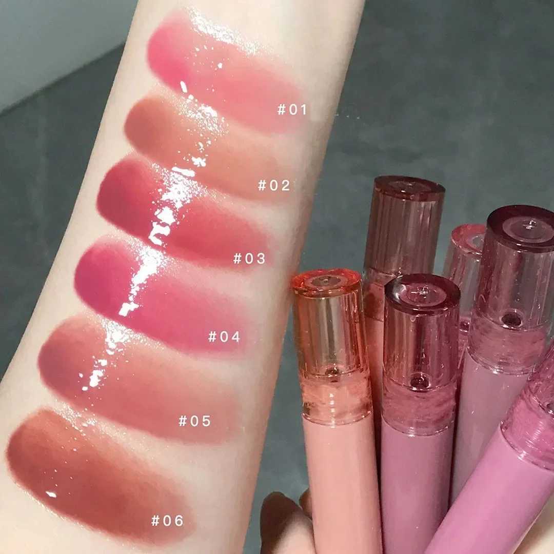 6-color waterproof mirror jelly lipstick gloss lasting moisturizing gloss red color lip makeup W250312