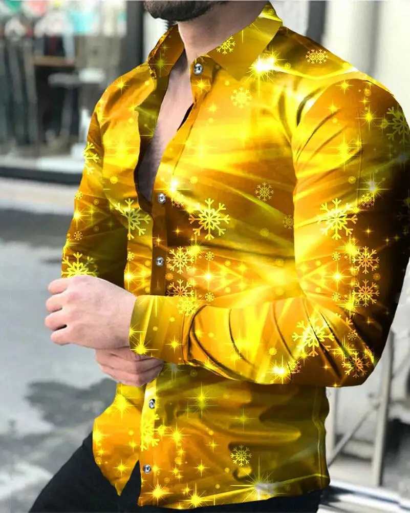 Comfortable 2024 new mens party shirt luxury social mens shirt collar button up shirt casual plain gold long sleeved shirt W250312