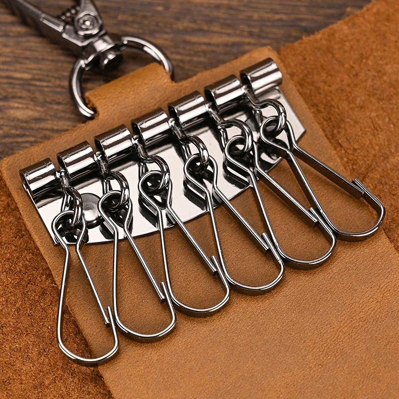 Vintage Crazy Horse Genuine Leather Keychain Mens Keychain Womens Keyholder Bull Split Car Keybag 250311