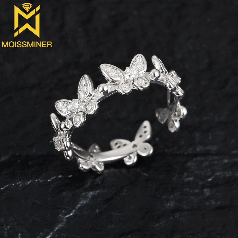 Moissanite S925 Silver Ring Full Circle Butterflies For Men Women Iced Out Hip Hop Jewelry Pass Diamonds Tester With GRA Free sh