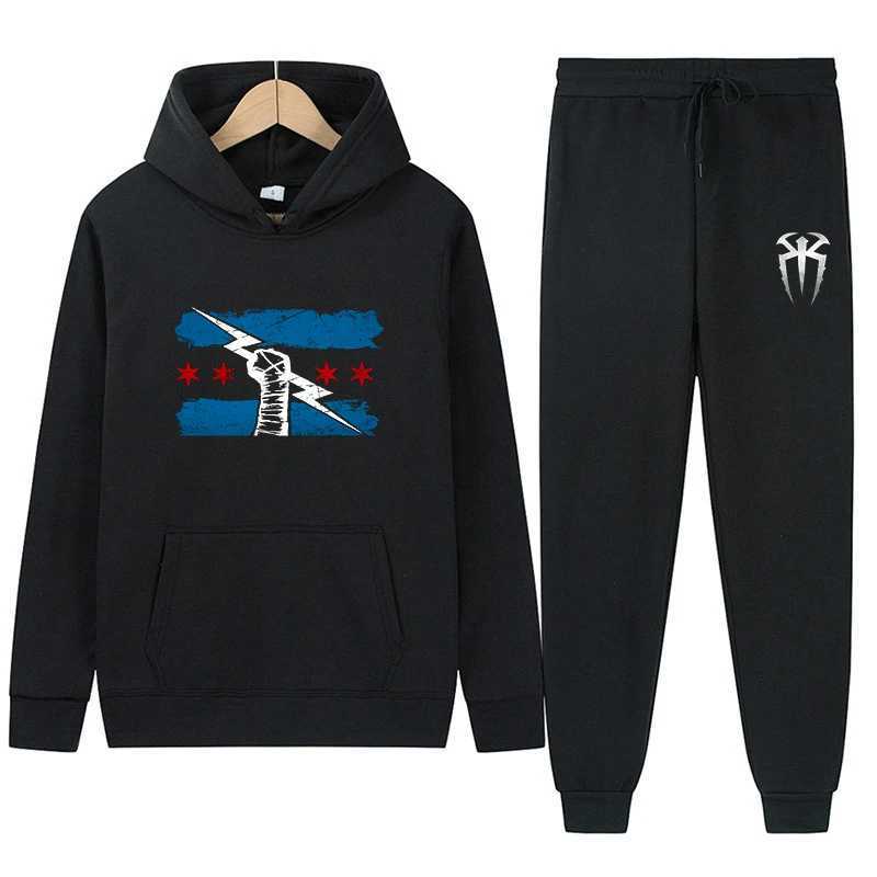 2024 Autumn/Winter New Famous Wrestler Returns to CM Punk Strt Sports Pants Casual Mens Black Return of CM Punk Hoodie Set X250312