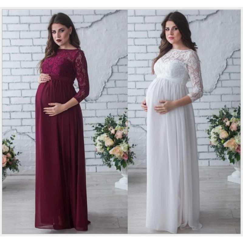 Pregnant Mother Dress Maternity Photography Props Women Pregnancy Clothes Lace Dress For Pregnant Photo Shoot ClothingT250311