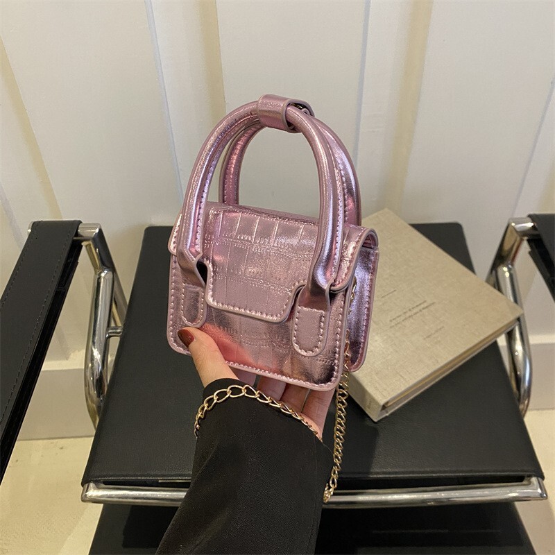 Fashion Designer Women s Hand held Light Luxury Trendy Hand held Stone Patterned Small Square Bag Mini Patent Leather Smooth Crossbody Bag Casual Wall