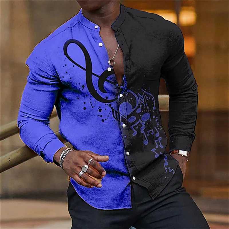 Luxury Music Festival Mens Color Music Shirt 3D Printed Two tone Style Long Sleeve 5-Color Party Stand Collar Shirt 2024 W250312
