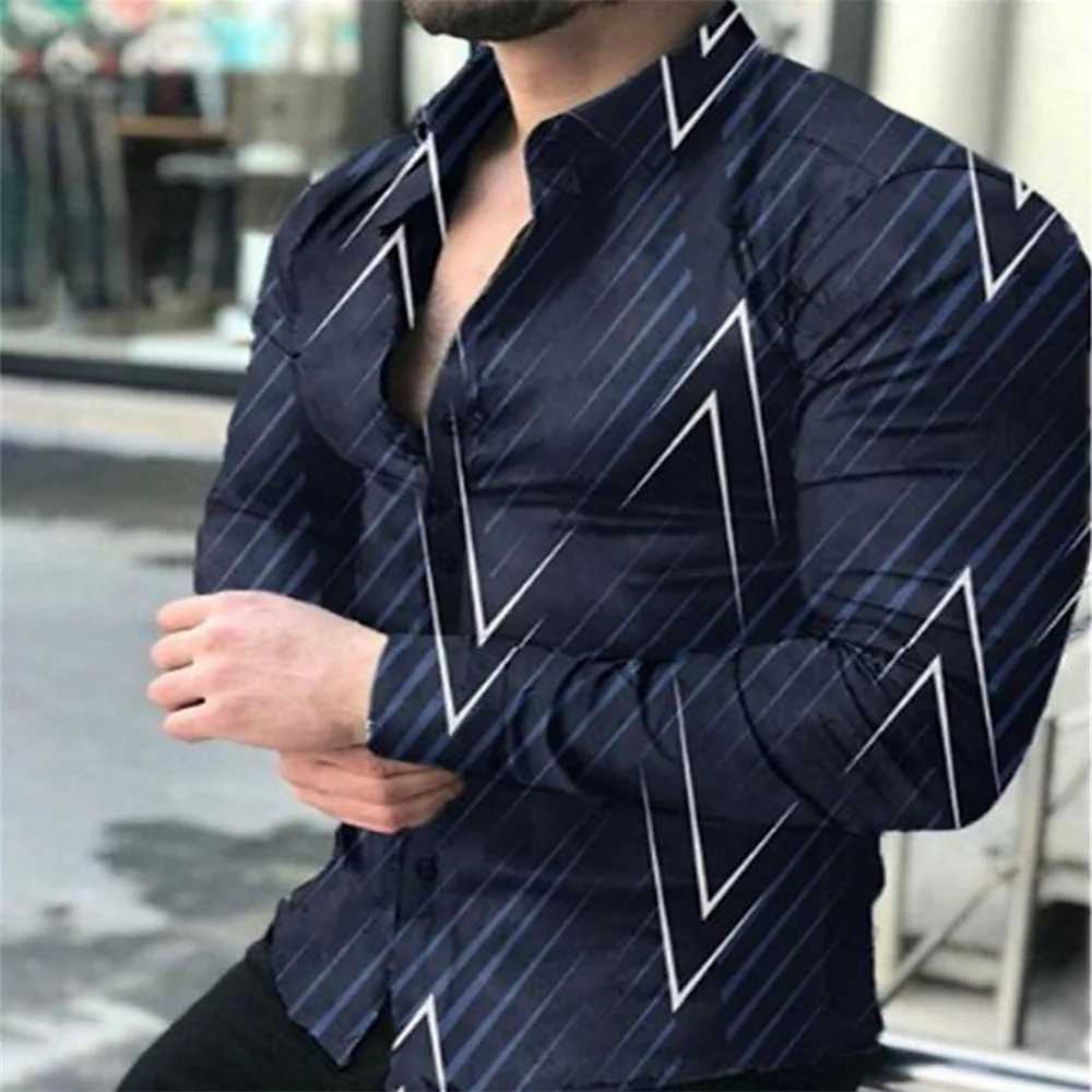 Geometric pattern mens fashion shirt long sleeved slim fit trendy casual top mens clothing graffiti street clothing super large S-5XL W250312