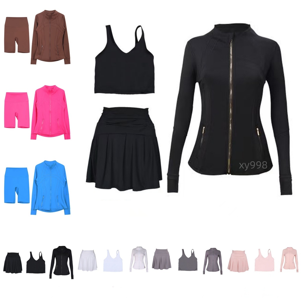 Women Yoga Tennis skirt gold jacket Shorts + Jacket Skirt + Vest + Jacket set Outfit Solid Color Nude Sports Shaping Waist Fitness Jogging Sportswear