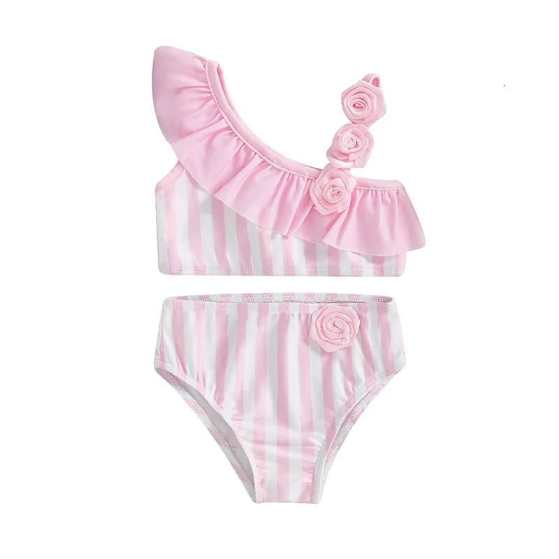 Citgeett Summer Kids Toddler Girl Bikini Set Swimsuit Stripe Print Ruffled Floral Shorts Bathing Suit Beachwear Clothes 250311