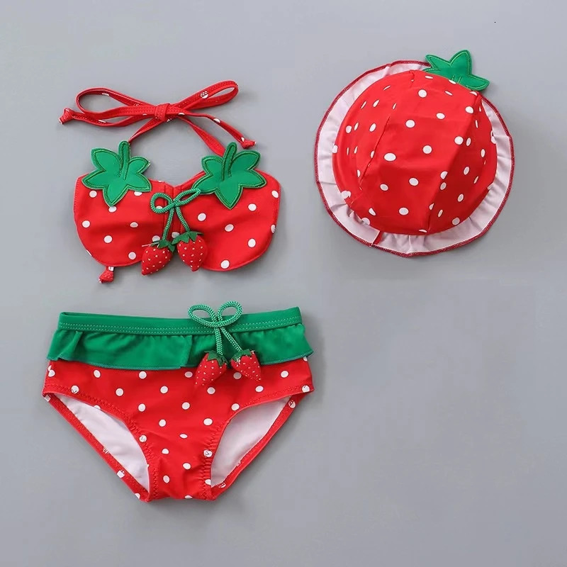 Baby Swimwear Kids Girls 3 Pieces Swimsuit Bikini Summer Children Cute Strawberry Pineapple Swimwear For Beach Vacation 250311