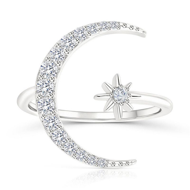 Open Full Diamond Love Ring Featuring Star and Moon Motif - Ideal for Engagements and Weddings