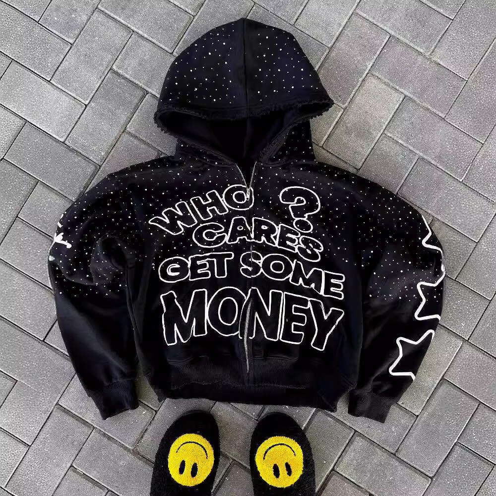 High street dark style letter printed hoodie with personalized high-end feel, loose hip-hop cardigan top