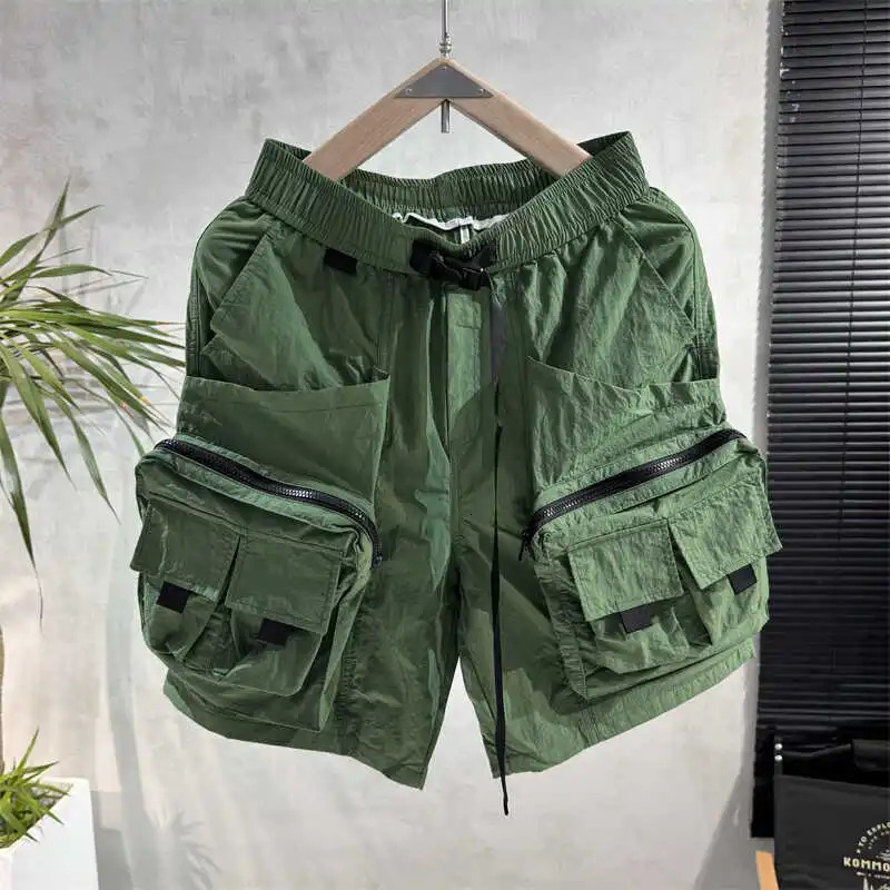 Summer Mens Clothing Drawstring Pocket Loose Zipper Cargo Safari Style Athleisure Fashion Comfortable Splicing Solid Color Thin 250310