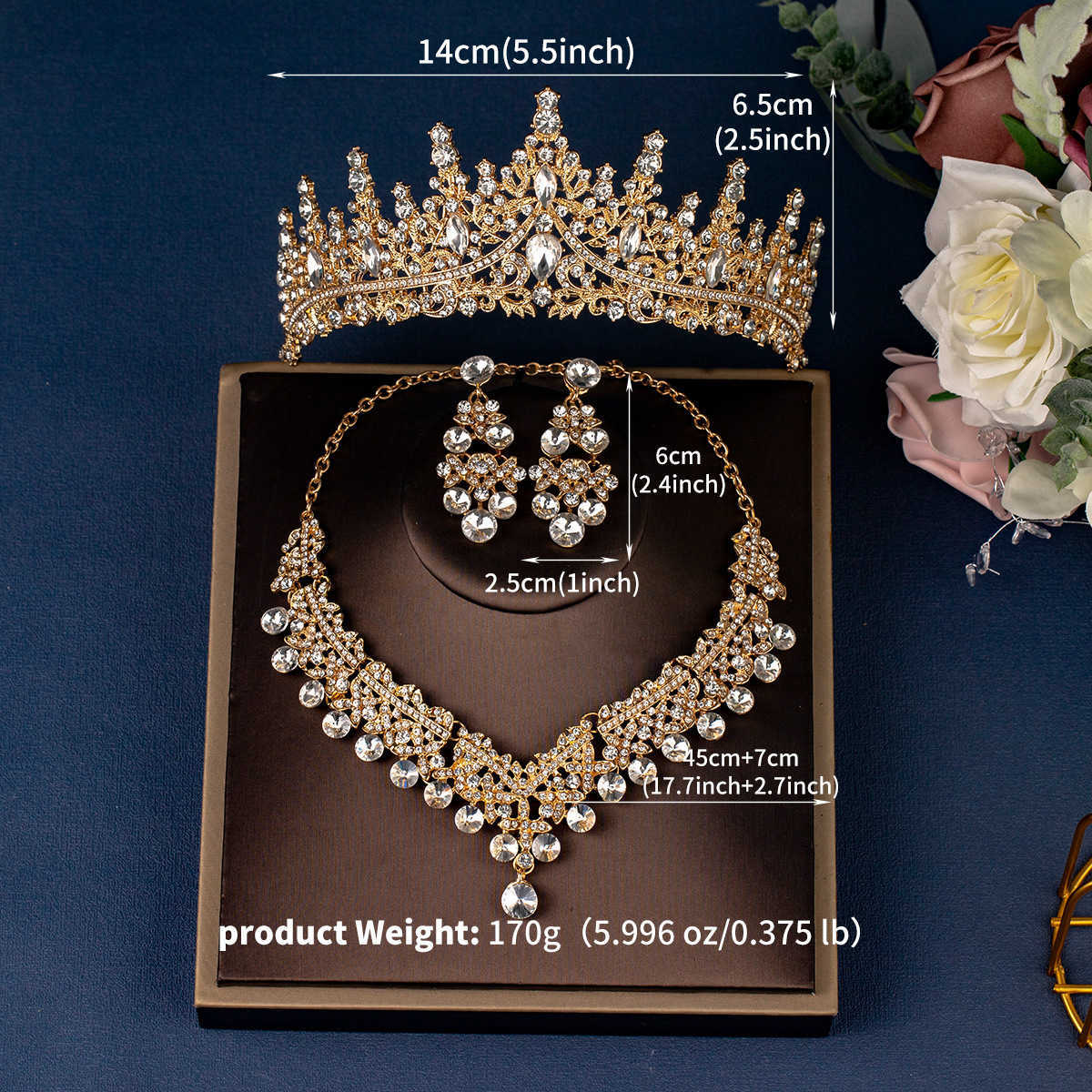 Wedding Accessories Crown Necklace Earring Set Luxury Ball Party Decoration Bridal Jewelry Three Piece Set W250312