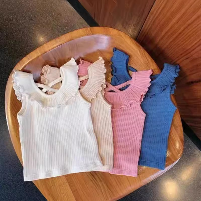 Ddmyshoesvip Summer New Little Girls Tank Top With Mushroom Edge Fashionable Versatile Trendy For Middle And Small Children S Tops